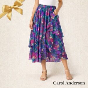 Carol Anderson Tiered Floral Dancing Midi Skirt M Vintage